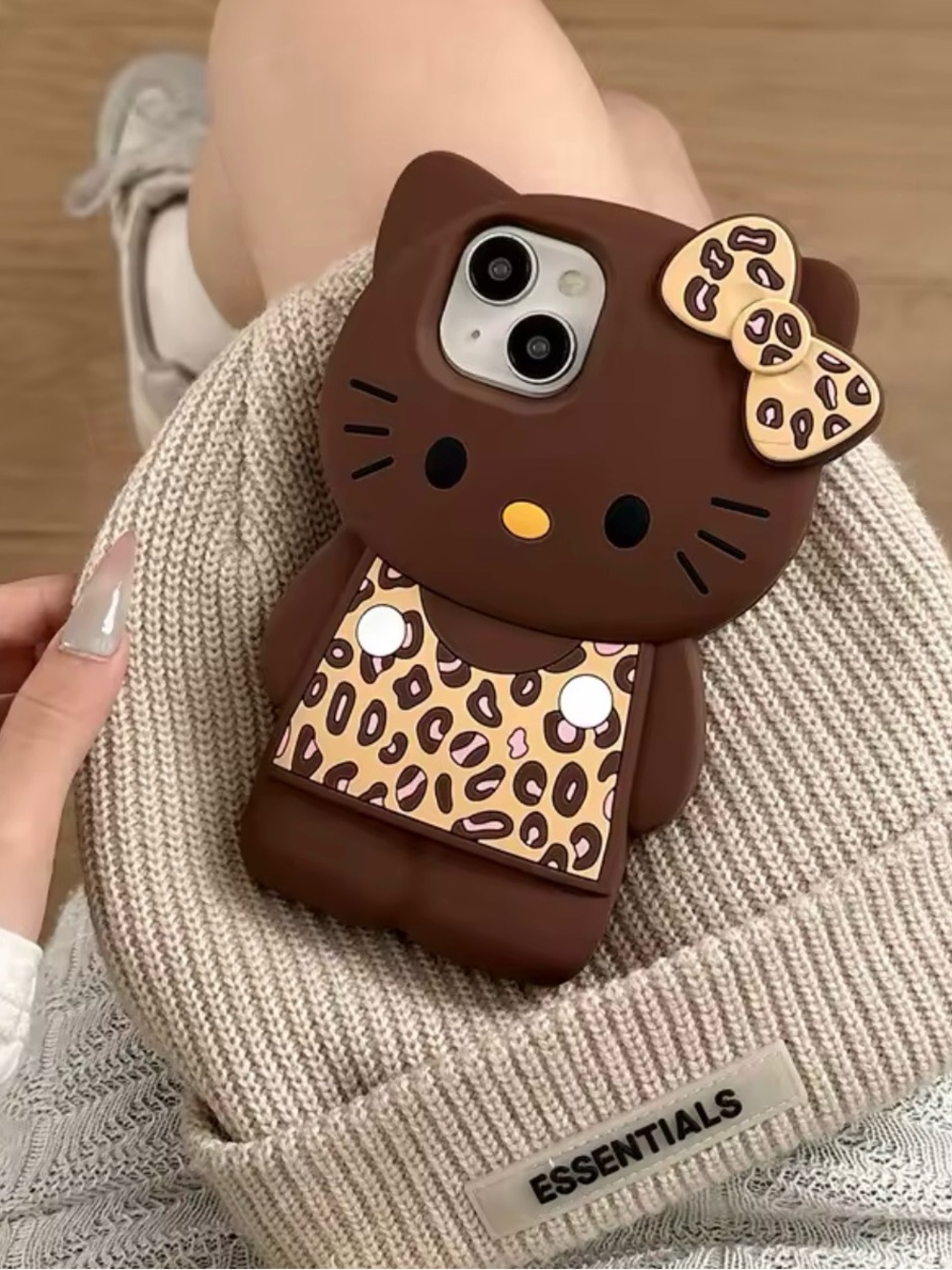 Brown Leopard Hello Kitty Silicone iPhone Case